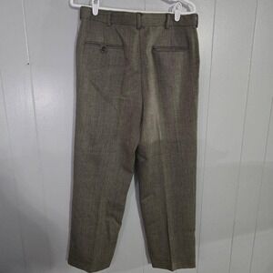 Lands End Dress Pants Mens 32 Brown Wool Herringbone Pleated Made in USA 4312